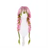 Ghost Slaying Blade Anime Hair Ganlu Temple Honey Glass Cos Wig Pink Gradient Green Double Tiger Clip Horsetail Hair Set