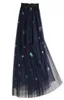 Normov Słodko haftowana plisowana tiulowa spódnica Kobiety Summer A Linia Linia Długość talii cekinowe planety MESH MAXI SPRITTS Y2007046174564