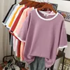 Tops Oversized T Shirts 100% Cotton Plus Size T Shirt Summer Top Tees Patchwork O Neck L4XL Short Sleeve Solid Tshirt Women