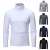 Men's T Shirts Slim Tops Turtleneck Long Sleeve Pullover Warm Stretch Knitwear Sweater Tight-Fitting Solid Color Casual Men Clothing