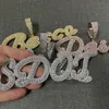 Männer Frauen DIY Custom Name Halskette Gold plattiert CZ Ice Out Cursive Letters Anhänger Halskette mit 3 mm 24 -Zoll -Seilkette