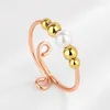 Cluster Rings Trendy Copper Beaded Anxiety Ring Women Pearl Metal Beads Rotatable Adjustable Fidget Bague Anti Stress Anillo Antiestres