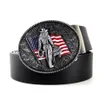 Belts Vintage Mens High Quality Black Faux Leather Belt With American Flag Western Country Cowboy Clip Metal Buckle For Men Jeans270Q