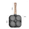 Pans 4 Holes Multifunction Egg Frying Pan Hamburger Steak Non Stick High Quality Wooden Handle Breakfast Cooking Utensils Maker