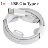 Snel opladen 1m 3ft USB C om C PD Cable Chargers -kabels te typen voor Samsung Galaxy S22 S23 S23 S24 Utral Huawei Xiaomi HTC LG Android Telefoon Witte draad