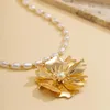 Pendant Necklaces Imitation Pearl Beaded Chain With Big Flower Necklace For Women Trendy Wedding Accessories On Neck Fashion Jewelry Gifts
