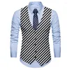 Men's Vests British Style Business Clothing For Men Striped Waistcoat Punk Vest Printed Male Formal Blazers