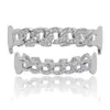 NEW Custom Fit Fully CZ Cuban Fang Grillz Iced-Out Bling Hip Hop Teeth Grill Top & Bottom GRILLZ Set Chain Vampire Grills282w