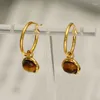 Boucles d'oreilles cerceaux Bohemian Stone naturelle faite à la main pour les femmes 18 K couleur dorée en acier inoxydable cercle Huggie Hoops bijoux bijoux