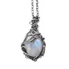 Chains Femmes Girls Prom Moonstones Colliers Cocktail Bijoux Gift High Quality Vintage Style Silver Color Pendant Collier 2095