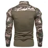 Chemises décontractées pour hommes 2023 à manches longues à manches longues à manches longues à manches élastiques camouflage Polo Stand Up Collar Cotton Autumn Youth T-shirt