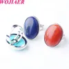 Wojiaer Fashion Natural Stone Howlite Ring Geometry Oval Blue Turquoise Justerbara ringar för kvinnliga smycken BZ910323O