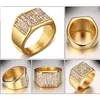 Titanium Steel Set Diamante Men Fashion Rings Gold 11 mm Taille 7-12220Q