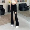 Women's Pants Korean Simple High Waist Flare Women Solid Tie Up Covering Belly Hole Drawstring Tight Sexy Trendy Trousers2023