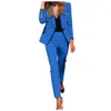 Damen zweisteuelhafte Hosen Frauen Tracksuit Mode zweiteiliger Set Solid Color Casual Anzug Langarm Blazer Mantel Stifte Outfits Uniform Office