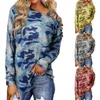 Women's Blouses Crossed Straps Hollow Out Women Blouse Long Sleeve Camouflage Printed Slash Neck Top Club Wear