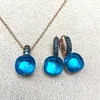 ネックレスイヤリングセット10.6mm nudo inlay blue zircon with black gun plated squareキャンディークリスタルファッションジュエリー