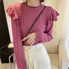 Blouses pour femmes Half-Turtleneck Top Couleur continue Couleur solide lâche élégant collier de collier en tricot pour les femmes Pullover à volants épais avec un ajustement slim