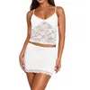 Kvinnors tankar Summer Crop Top Spaghetti Strap Women Topps Floral Lace Y2K Perspektiv Backless Fashion Streetwear