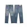 Men's Designer High Quality Inkjet Graffiti Micro-Horn Denim Gallery Sweat Department Pants Distressed Torn Black Blue Purple Jeans