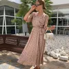 Dresses Plus Size Polka Dot Printing Women Robe Dress Elegant Lantern Sleeve Lace Up Fashion Satin Boho Holiday Style Maxi Long Dress