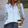 Women's T Shirts Shirt Blouse Floral Print Button Long Sleeve Casual Basic Collar Regular Top Fall Temperament Pattern