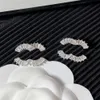 Basit Paslanmaz Çelik Altın Kaplama Tasarımcı Küpeler Marka Mektubu Geometrik Ünlü Kadınlar Kristal Rhinestone Küpe İnci Saplama Düğün Partisi Jewerlry
