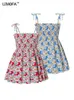 Girl's Dresses LJMOFA Kids Girls Dress Sleeveless Sundress Flower Print Summer Beach Strap Princess Dress Cotton Thin Toddler Baby Clothes D233L231222