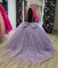 Quinceaneraドレスラベンダープロムパーティーボールガウンカスタムジッパーレースアッププラスサイズ新しいVestido de for Sweet 15アップリケチュール3DフローラルアップリケボウVネック