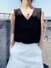 Tanks Plus size 2022 Women Summer Tank Vneck Silk Ladies Solid Top Casual Female Solid White Black Camis