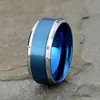Wedding Rings 8mm Men's Blue Tungsten Carbide Ring Trendy Brushed Beveled Edge Men Band Jewelry Accessories Size 6-13204z