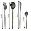 Dinnerware Sets 24Pcs 18 10 Stainless Steel Set Black Gold Cutlery Spoon Fork LNIFE Western Cutleri Silverware Tableware Supplies234S