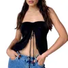 Women's Tanks Sleeveless Off-Shoulder Slim Camis 2024 Sexy Backless Solid Casual Tank Tops Drawstring Tie Up Cropped Bandeau