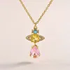 Ontwerper Viviene Westwoods Vivienewestwood High End Spicy Girl Saturn Pink Diamond kraagketting Ketting met hoge versie Western Empress Dowager volledige diamant c