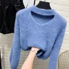 سترات النساء المجوفة Hollow Halter Half High Mink Fluff Autumn and Winter Lear Top Sweater Sweater Top Sweater Top