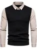 T-shirts masculins 2023 chemises à manches longues Spring et automne Business Casual Slim Retrod Collar motif T-shirt Striped