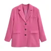 Frauenanzüge Frauen Mode Rose rote Schulterpolster Blazer-Mantel Vintage Langschläfe Single-Basted All-Match lässige Weibliche Außenbekleidung Chic