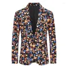Herrdräkter Fashion Flower Slim Fit Jacket Personlighet Printed Party Business Casual Suit S-3XL