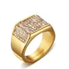 Titanium Steel Set Diamante Men Fashion Rings Gold 11 mm Taille 7-12220Q