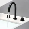 Bathroom Sink Faucets 59# Brass Double Handle 3 Hole Basin Faucet Brushed Gold Split Black Piece Set And Cold Mixer