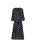 Dresses SuyaDream Women Long Dress 22 Mommy 92%Silk 8%Spandex Dots Printed Sashes Shirt Dresses 2022 Spring Summer Navy Clothes