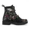 Boots 2023 Skull Flower Print Sneakers High-Top Femme Femme Automne Winter Fashion Femme Ankle Botas adulte Mujer Plus taille 43 Goth