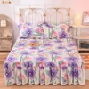 Bed Skirt Korean Style 3d Printed Flower Plant Embroid Cotton Ruffled 3 Pieces Set