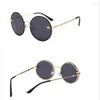 Solglasögon lyxiga runda bi kvinnor män retro märkesdesigner metall ram överdimensionerade nyanser gafas de sol mujer 2022206v