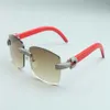 2020 Square Lenses Micro-Pave Diamonds Sunglasses Red Natural Wooden Texples M-3524012-E للجنسين Size56-18-135mm283r