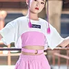 STAGE PEUT Costume Kids Performance Suit Girls Hip Hop Street Danse Vêtements Summer Summer Clans Gops Pantals Pink Jazz