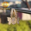 Fijne sieraden 18K Gold vergulde glanzende vlinderontwerp Hoop oorbellen Moissanite Diamant Iced Out 925 zilveren hangende hoepel oorbellen