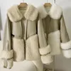 Women's Leather Fur One Plus Velvet Thicken Warm Parker Coat Autumn Winter Fashion Stitching Ladies Long Mao Women Overcoat