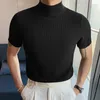 Men's T Shirts Men Half High Collar T-Shirt Short Sleeve Pullover Tee Tops Summer Knitted Casual Man Solid Slim Fit