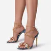 Sandały Kobiety kwadratowe palce węża drukują kobiety Summer Sexy High Heels Rhinestone Strappy Buty plus rozmiar 36-43 Sandalias de Mujer